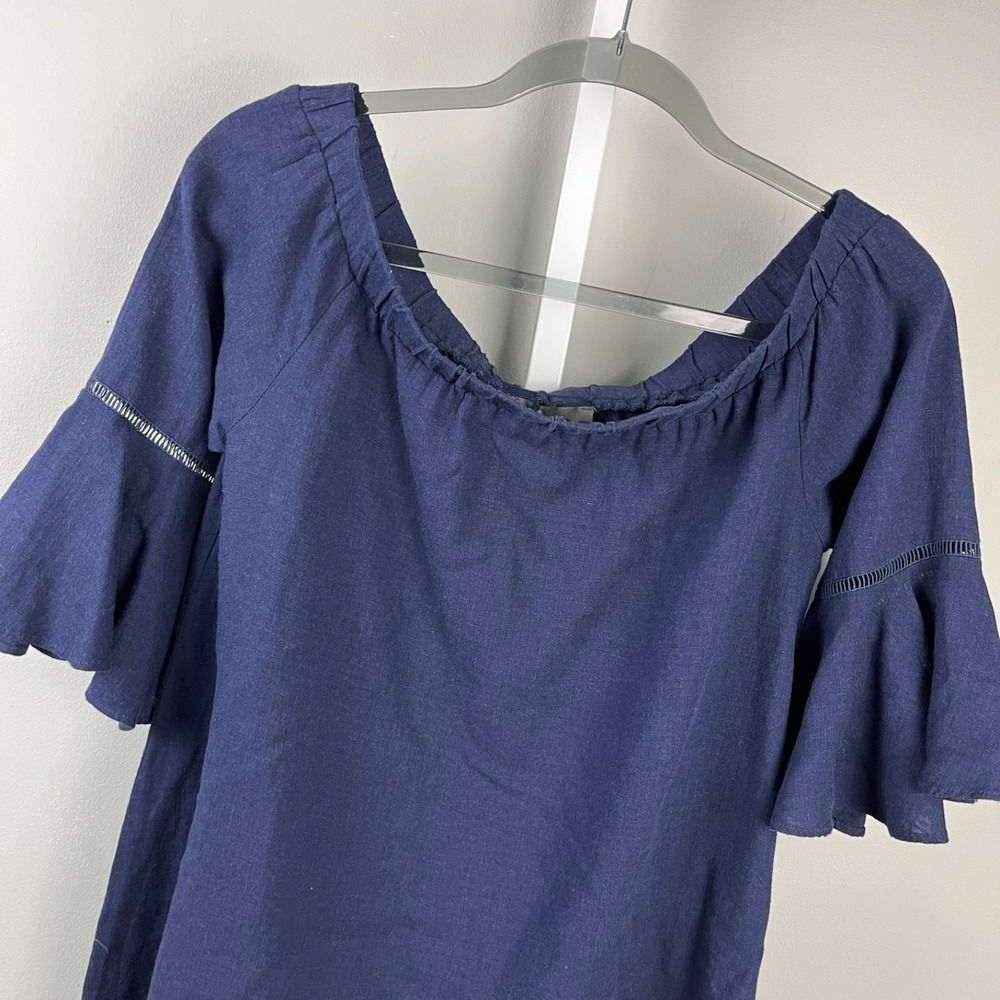 Forcynthia Beachwear Linen Blend Tunic Dress Womens S Navy Blue Off‎ Shoulder